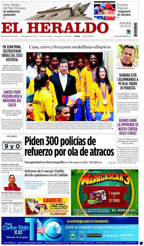 Periódico El Heraldo Colombia Periódicos de Colombia Edición de