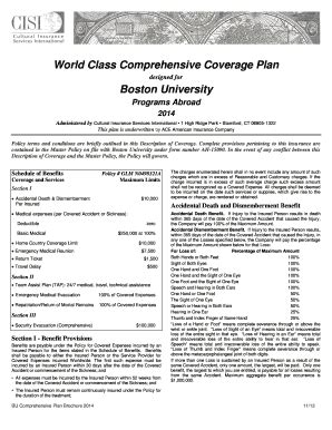 Fillable Online Bu World Class Comprehensive Coverage Plan Boston