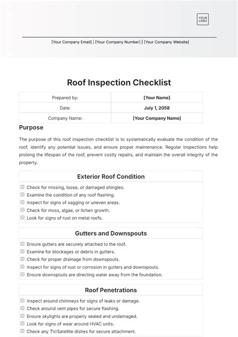 Free Roof Inspection Checklist Template Edit Online And Download