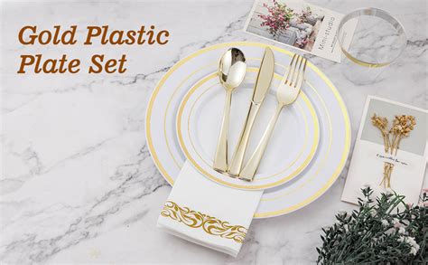 Amazon BESTVIP 175PCS Gold Disposable Dinnerware Set 25 Guests