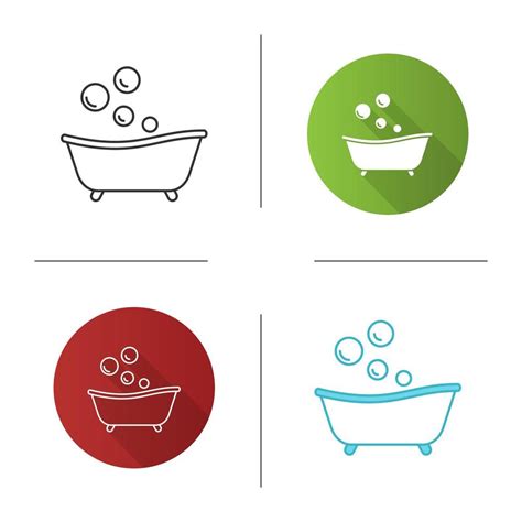 Baby Bathtub Icon Taking Bath Flat Design Linear And Color Styles