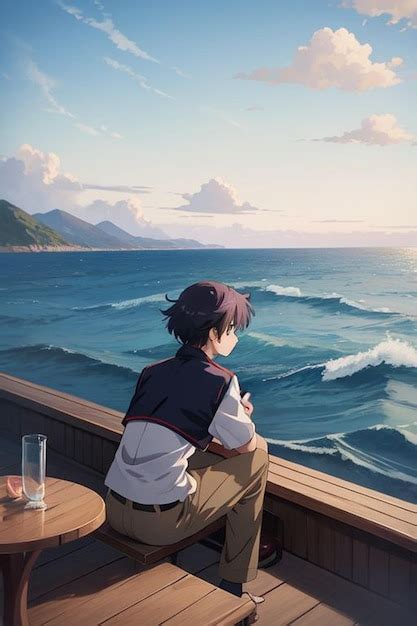 Premium Photo | Sad anime boy siting alone anime boy at beach side