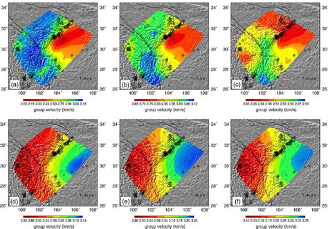 Estimated Rayleigh Wave Group Velocity Maps Circles Represent