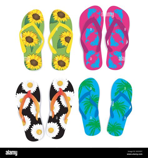 Vector Set Of Colorful Flip Flops Illustration Isolated On White