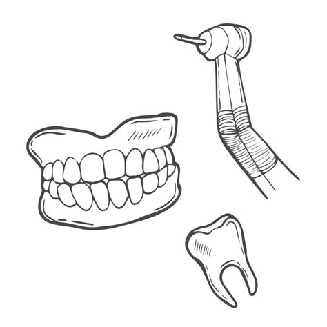 Dentistry Doodles Icon Set Hand Drawn Lines Stomatology Dental