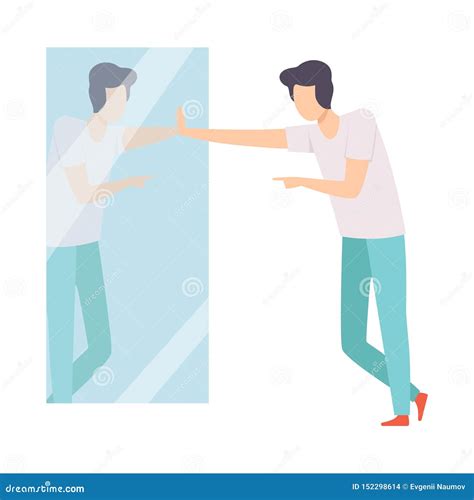 Narcissistic Man Character Looking In Mirror And Admiring Of Themselves