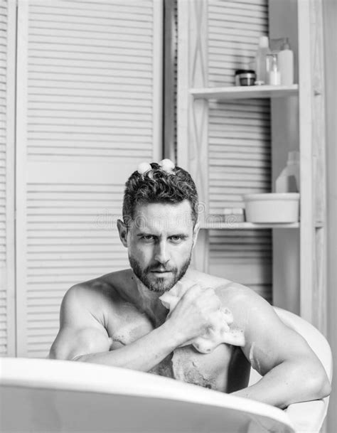 Taking Bath With Soap Suds Treating Yourself With Hot Bath Pampering And Beauty Routine Stock