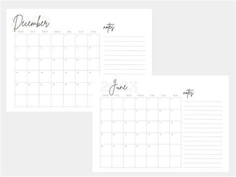 Printable Calendar 2023 Landscape Monthly Calendar - Etsy