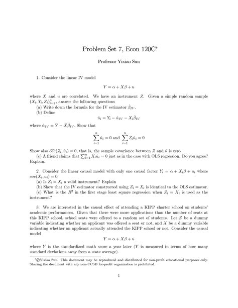 Problem Set7 2022 Problem Set 7 Econ 120C Professor Yixiao Sun