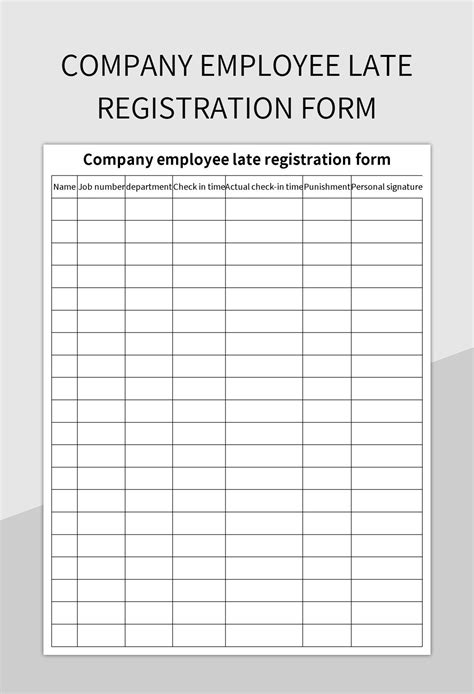 Company Employee Late Registration Form Excel Template And Google