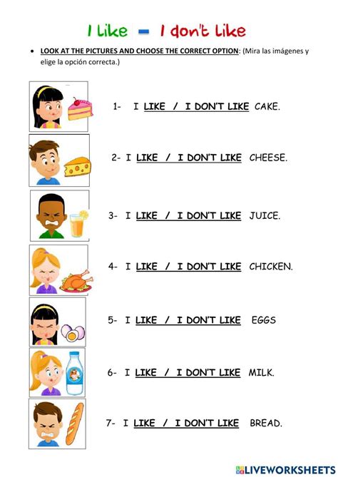 I Like I Dont Like Worksheet Learning English For Kids English