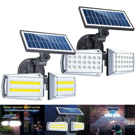 Bright W Dual Twin Head Solar Sensor Security Wall Light Cob Led