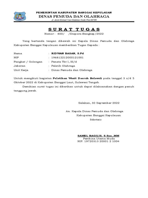 Surat Tugas Ibu Kasubag Pdf