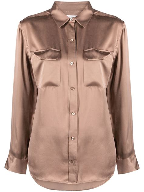 Equipment Long Sleeve Silk Blouse In Braun Modesens