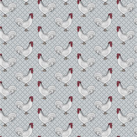 Rooster Fabric Benartex Spring Hill Farm 13247 13 Gray Dianna Swartz