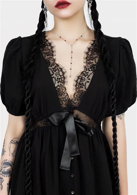 Mortuary Lace Button Up Midi Dress Disturbia