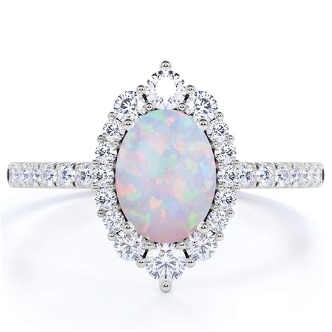 Jeenmata Ct Vintage Oval Welo Opal And Moissanite Halo Promise