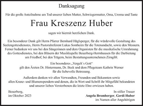 Traueranzeigen Von Kreszenz Huber Trauer Merkur De