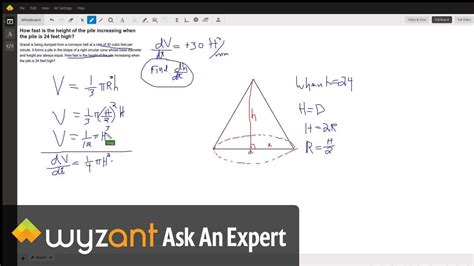 Related Rates Find Dh Dt For Right Circular Cone When Dv Dt Cubic