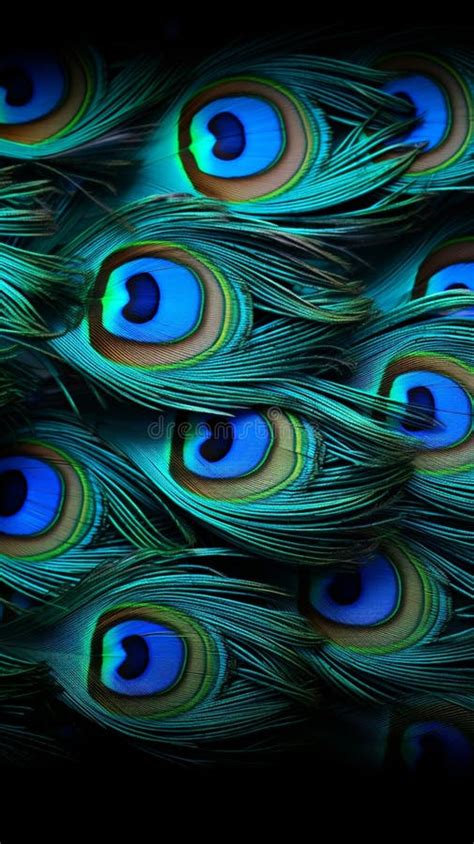 Peacock Feathers In Macro Shots Form An Enchanting Background Stock