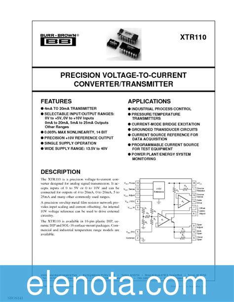 XTR110 Datasheet PDF 123 KB Texas Instruments Pobierz Z Elenota Pl