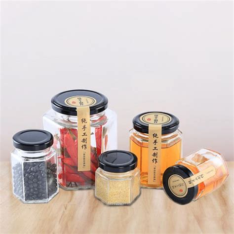 Hexagonal Clear Glass Jam Jar Hermetic Airtight Storage Glass Bottle Jar