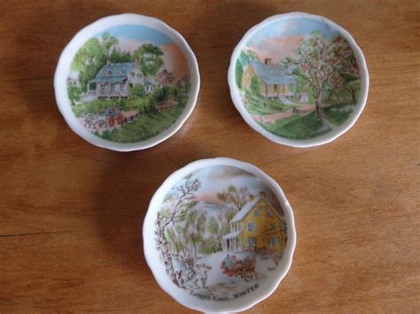 Vintage Currier and Ives pin dishes four seasons collectible