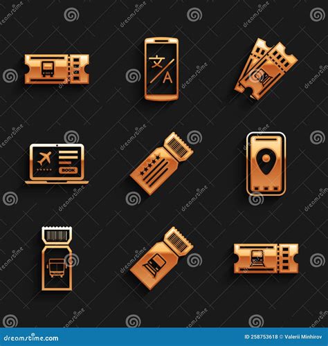 Set Ticket, Train Ticket, Infographic of City Map, Bus, Laptop with