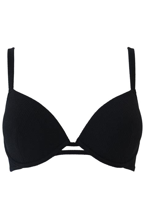 Cali Ribbed Texture Underwired Padded Bikini Top In Black Pour Moi