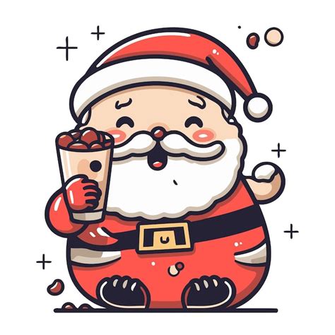 Premium Vector Cute Santa Claus With A Cup Of Coffee Vector Illustration