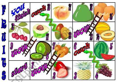 Fruit Snakes And Ladders Esl Worksheet By Liliaamalia