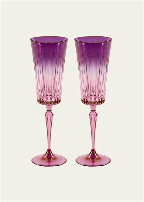 Luisa Beccaria Purple Shaded Stemmed Flute Glasses Set Of 2 Flute Glass Modern Glass Vases