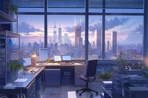 Premium AI Image | Anime Style Office Interior Creative and Colorful ...