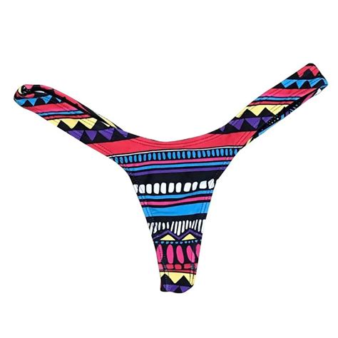 Womens Suit Thong Swim Trunks Brazilian Print Bikini Bottom Thong
