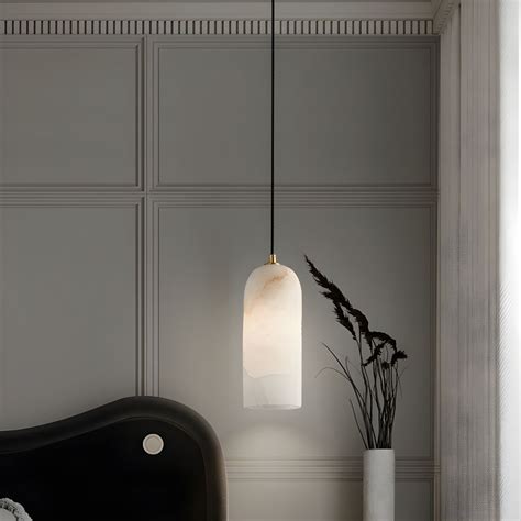 Modern Gold Cylinder Pendant Light With White Stone Shade And