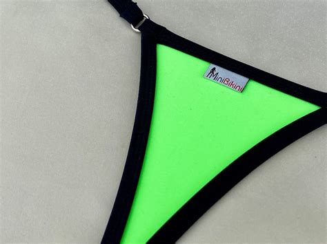 Mini Bikini Set Neon Green Black Extreme Micro Mini Bikini Thong G