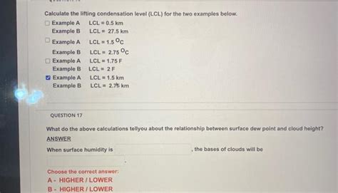 Solved Calculate the lifting condensation level (LCL) for | Chegg.com