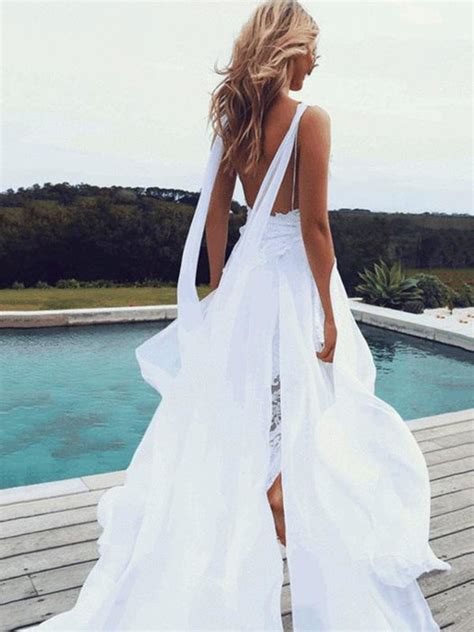 Spaghetti Strap Romantic Bohemian Wedding Dresses 2020 Bridelily