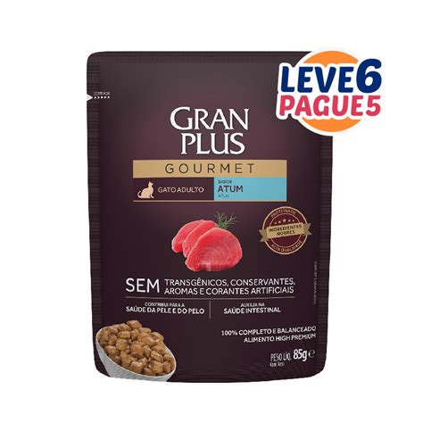 LEVE 6 PAGUE 5 Ração Úmida Sachê Gran Plus Gourmet Gato Adulto Atum 85g