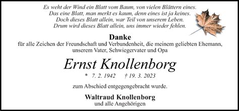 Traueranzeigen Von Ernst Knollenborg Noz Trauerportal