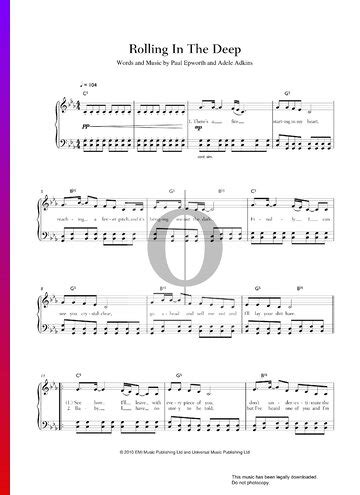 Rolling In The Deep Adele Piano Sheet Music Oktav