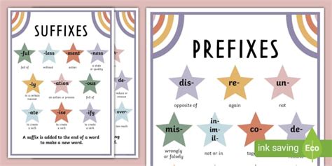 Muted Rainbow Themed Prefix And Suffix Display Posters