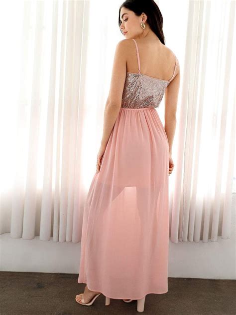 Sequin Bodice Chiffon Overlay Cami Going Out Maxi Dress Dresses