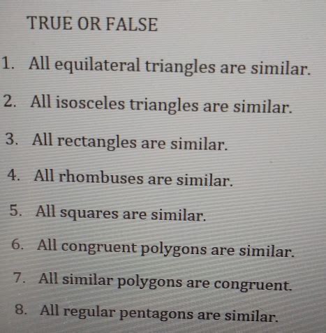 Solved True Or False All Equilateral Triangles Are Similar All