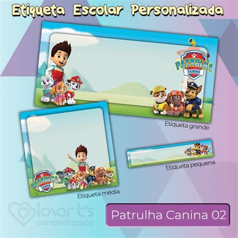 Patrulha Canina Kit De Etiqueta Escolar Personalizada Cartela De