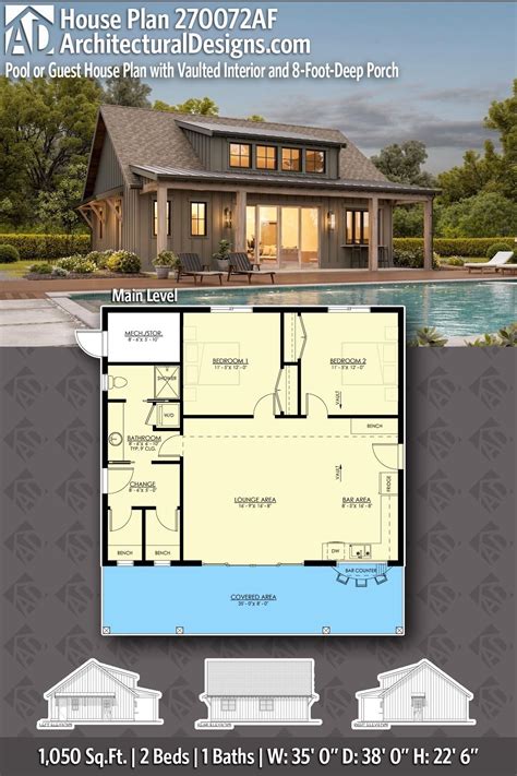 Plan Af Pool Or Guest House Plan With Vaulted Interior And