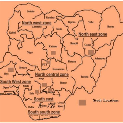 Map Of Nigeria Showing The Six Geopolitical Zones And Study Locations