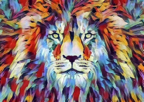 Colorful Lion Head Painting Painting by Nissim Ziv - Pixels