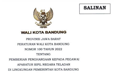 Peraturan Wali Kota Bandung Nomor 100 Tahun 2022 Tentang Pemberian