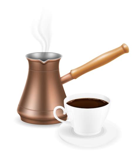 Premium Vector Copper Turkish Coffee Pot With Wooden Handle For